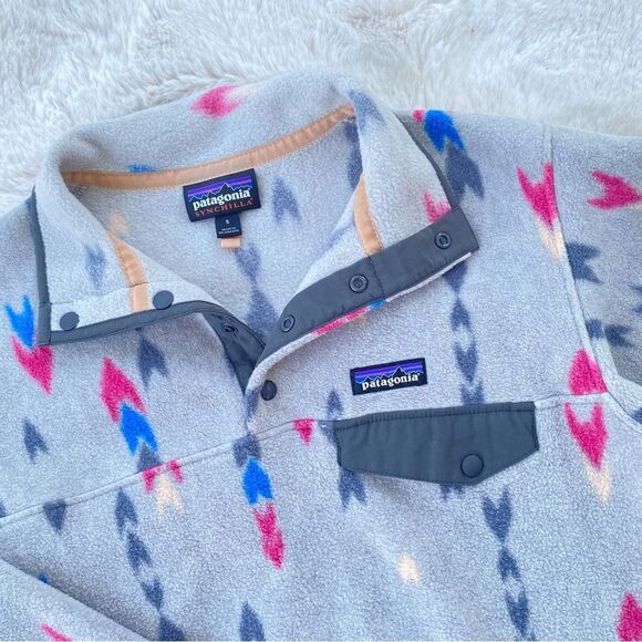 Patagonia Synchilla Wish Tails Arrow Gray Synchilla Snap -T Pullover Sz. S - Picture 2 of 12